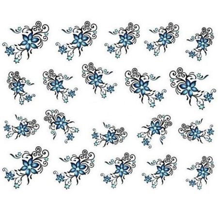 Water Decals Fleurs Bleues et Arabesques Noires