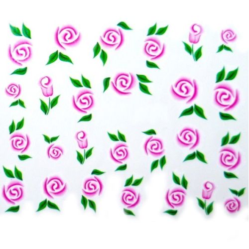 Water Decals Fleurs Roses Stylisées et Feuilles Vertes