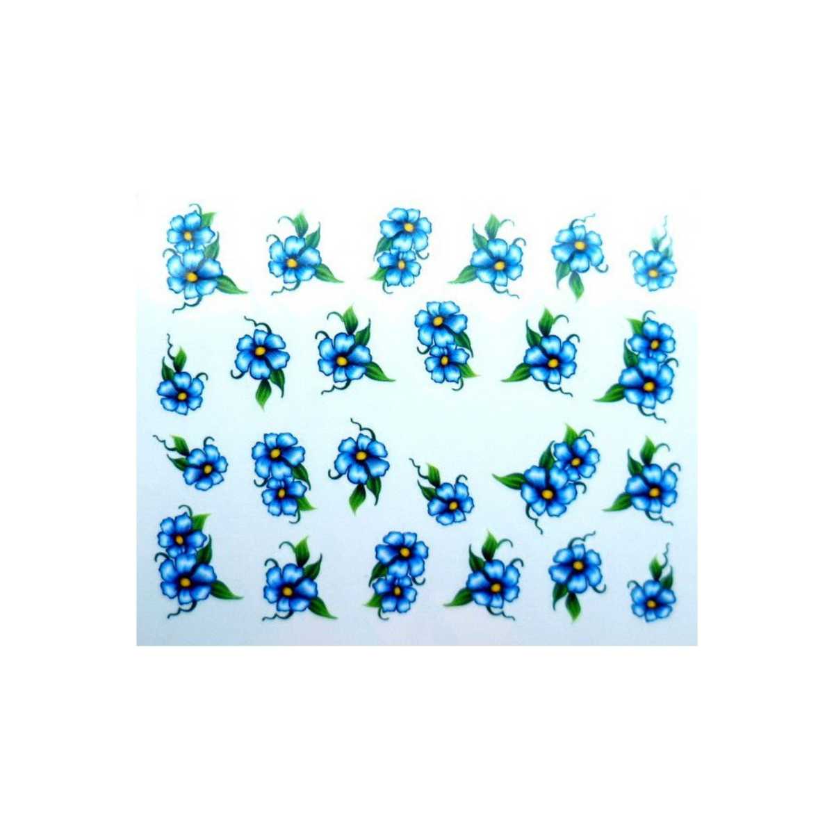 Water Decals Fleurs Bleues et Feuilles Vertes