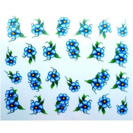 Water Decals Fleurs Bleues et Feuilles Vertes