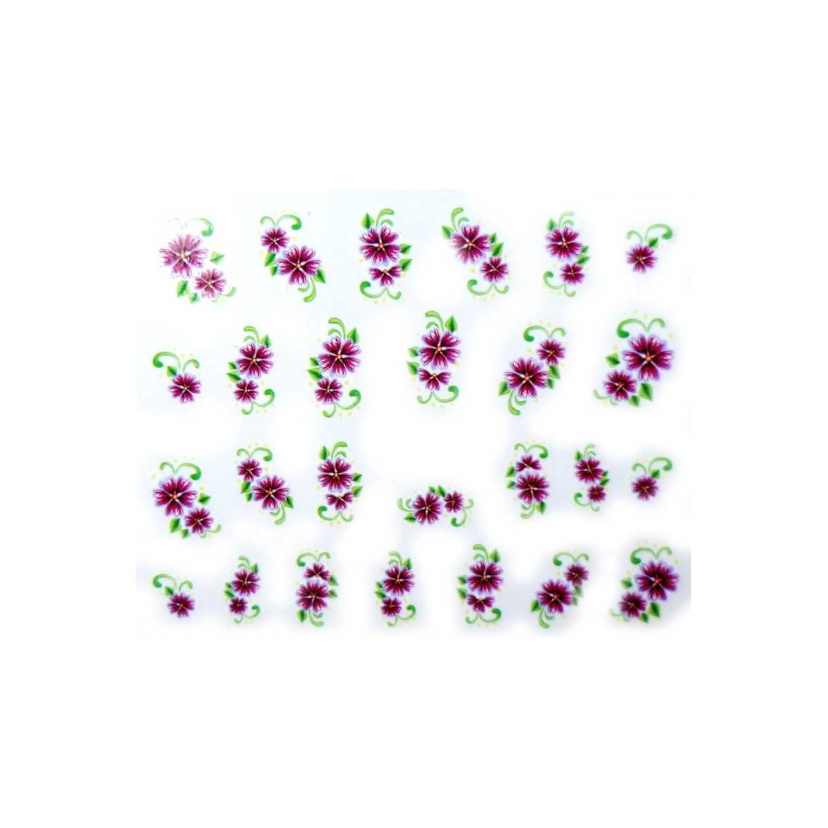 Water Decals Fleurs Violettes et Feuilles Vertes