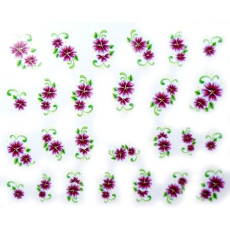 Water Decals Fleurs Violettes et Feuilles Vertes