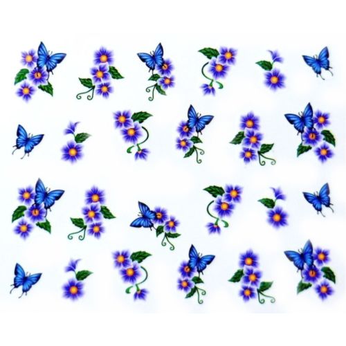 Water Decals Fleurs Violettes et Papilllons Bleus