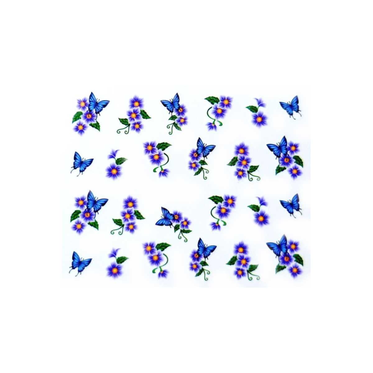 Water Decals Fleurs Violettes et Papilllons Bleus