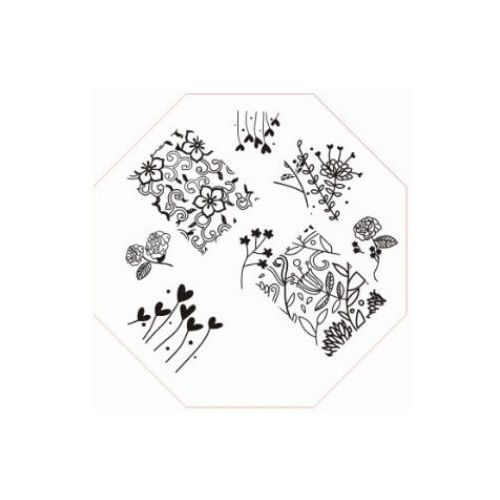 Plaque de Stamping Cœur, Fleurs Végétation et Roses