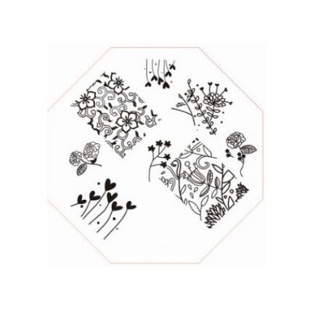 Plaque de Stamping Cœur, Fleurs Végétation et Roses