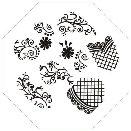 Plaque de Stamping Végétation Fleurs et Quadrillage