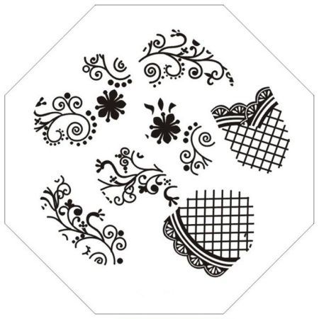 Plaque de Stamping Végétation Fleurs et Quadrillage