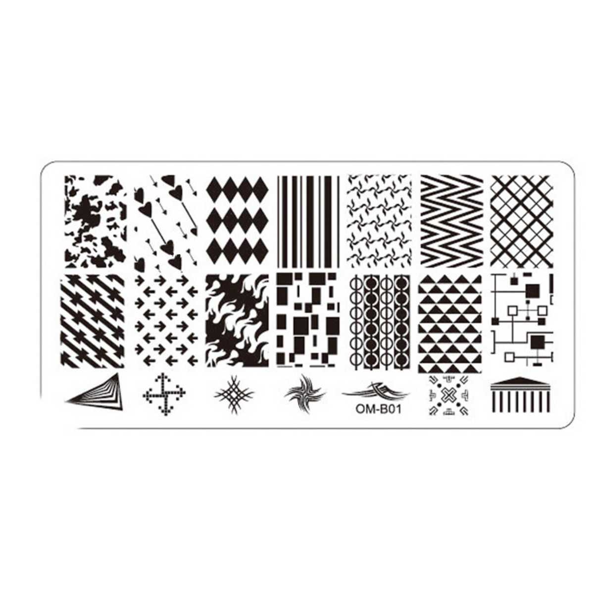 Plaque de Stamping Nail Art Motifs Intégraux et Formes Géométriques  OMB01