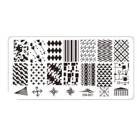 Plaque de Stamping Nail Art Motifs Intégraux et Formes Géométriques  OMB01