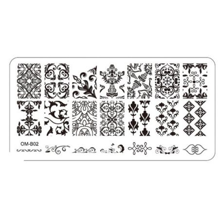 Plaque de Stamping Nail Art Motifs Intégraux, Baroque et Végétation OMB02