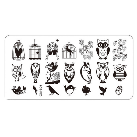 Plaque de Stamping Hibou Chouette Oiseau et Cage OMB09