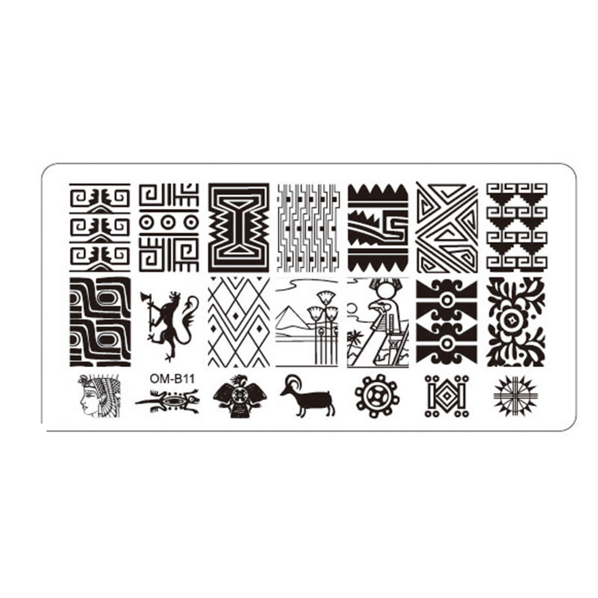 Plaque de Stamping Nail Art Motifs Ethnique Inca Aztec Maya Chèvre et Egypte OMB11