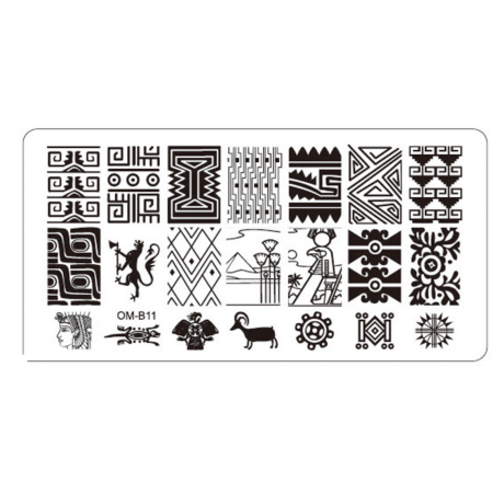 Plaque de Stamping Nail Art Motifs Ethnique Inca Aztec Maya Chèvre et Egypte OMB11