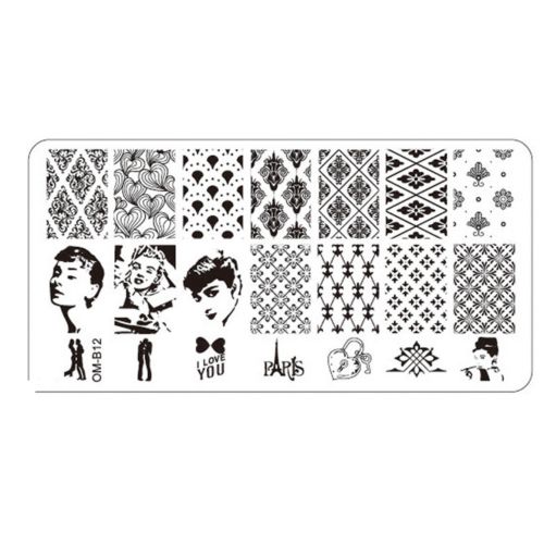 Plaque de Stamping Nail Art Baroque Dentelle Coeur Love...