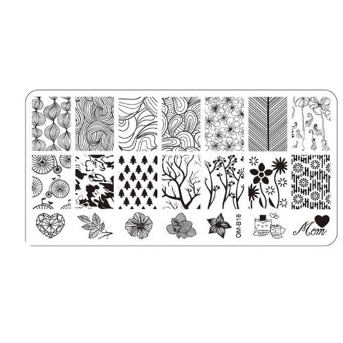 Plaque de Stamping Nail Art Arbres Sapins Arabesques et...