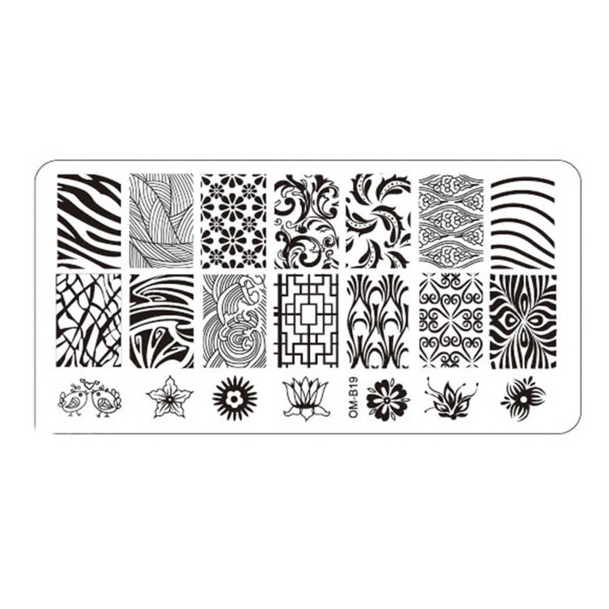 Plaque de Stamping Nail Art Baroque Fleurs et Motifs Intégraux OMB19