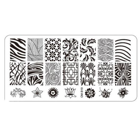 Plaque de Stamping Nail Art Baroque Fleurs et Motifs Intégraux OMB19