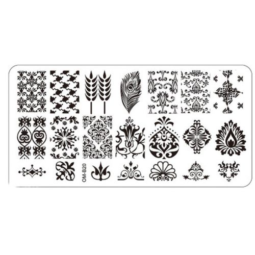 Plaque de Stamping Nail Art Baroque Blé Plume et Motifs...