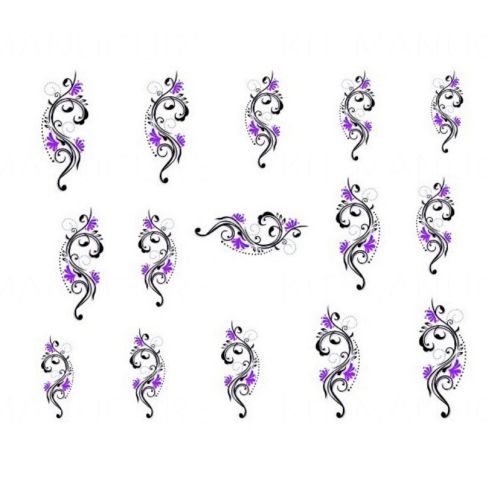 Water Decals Tribal et Fleurs Violettes - Violet et Noir
