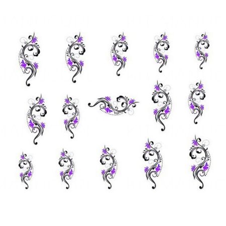 Water Decals Tribal et Fleurs Violettes - Violet et Noir