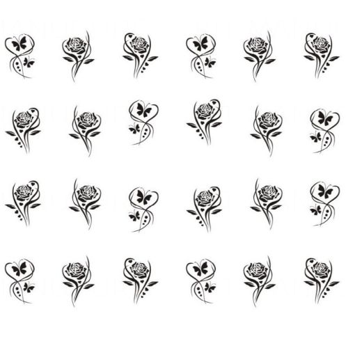Water Decals Roses Stylisées et Papillons - Noir