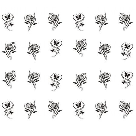 Water Decals Roses Stylisées et Papillons - Noir