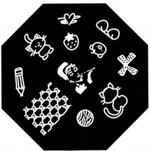 Plaque de Stamping Chat Lunettes Fraise Crayon
