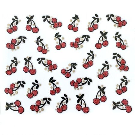 Stickers Ongles Cerises à Paillettes - Rouge