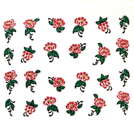 Stickers Ongles à Paillettes Pivoines Rouges