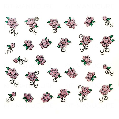Stickers Ongles à Paillettes Pivoine Rose