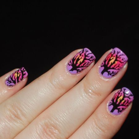 Plaque de Stamping Nail Art Animaux de la Forêt Sapins et Arabesques OMB16