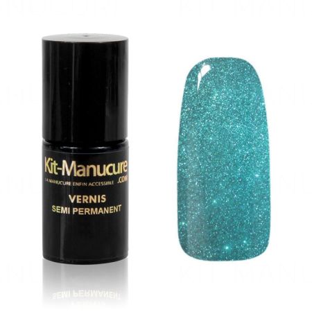 Vernis Semi-Permanent Bleu Canard à Micro Paillettes