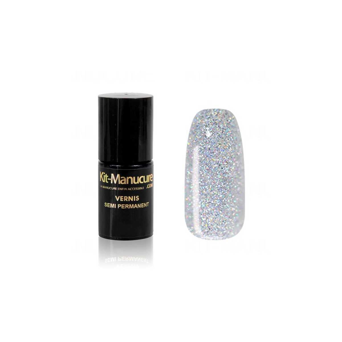 Vernis Semi-Permanent à Paillettes Holographiques Argent