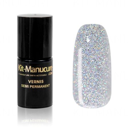 Vernis Semi-Permanent à Paillettes Holographiques Argent