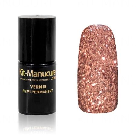 Vernis Semi-Permanent à Paillettes Rose Dorées