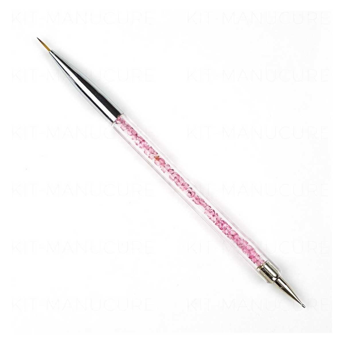 Pinceau Liner et Dotting Tool - Manche à cristaux Roses