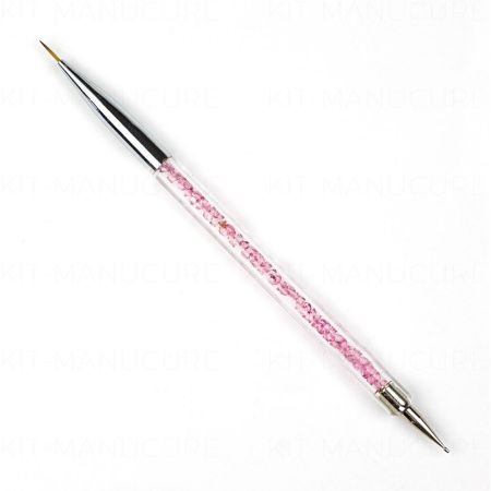 Pinceau Liner et Dotting Tool - Manche à cristaux Roses