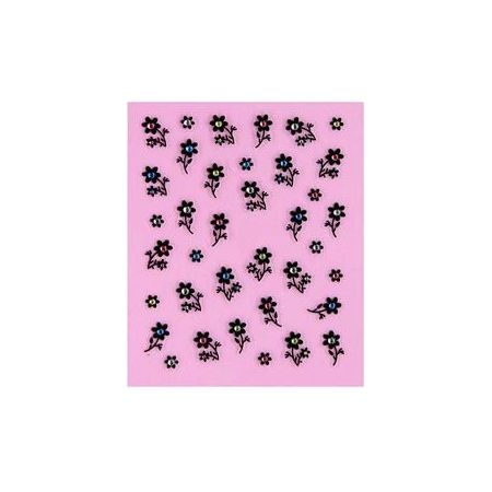 Stickers Petites fleurs et Strass - Noir