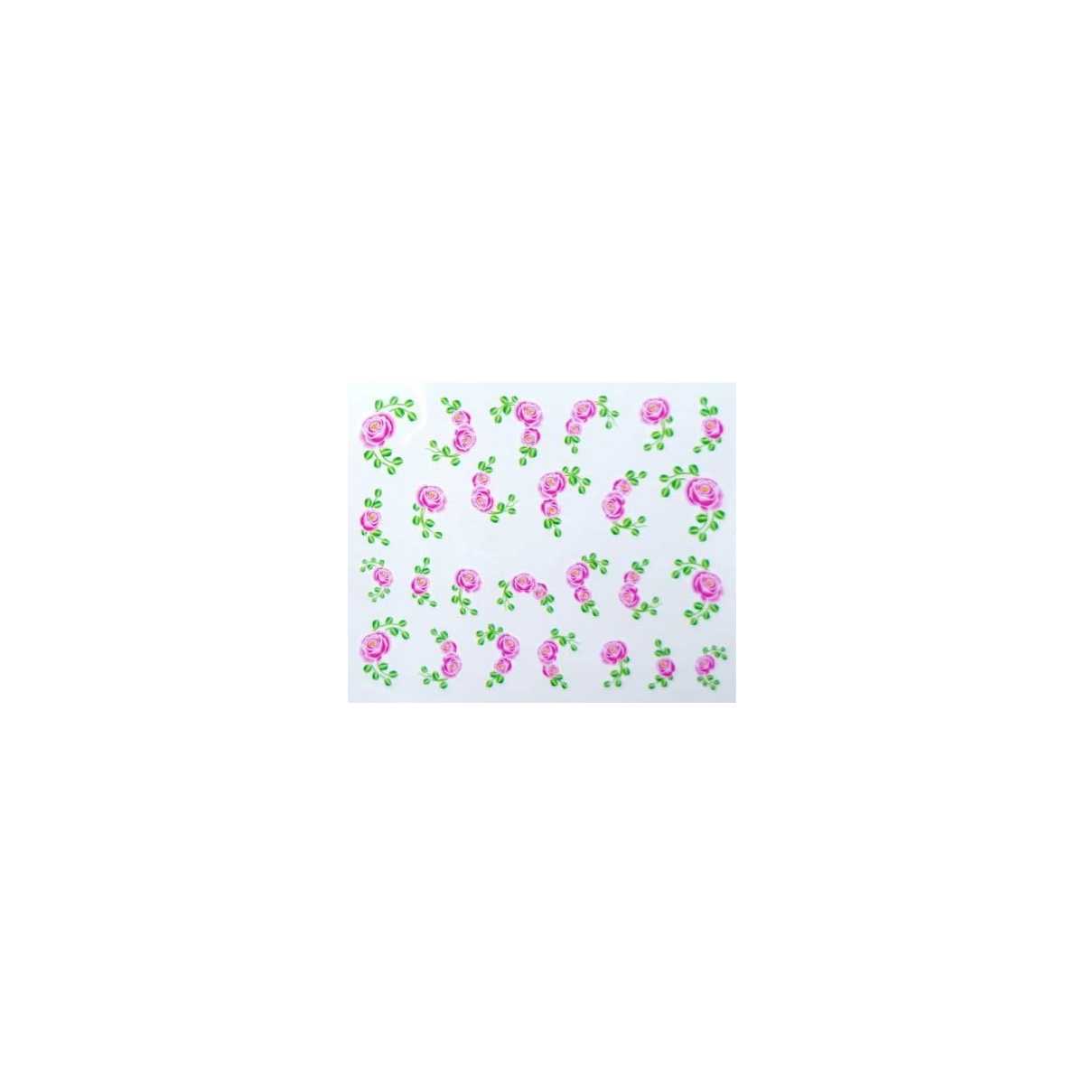 Water Decals Roses et Feuilles - Rose et Vert