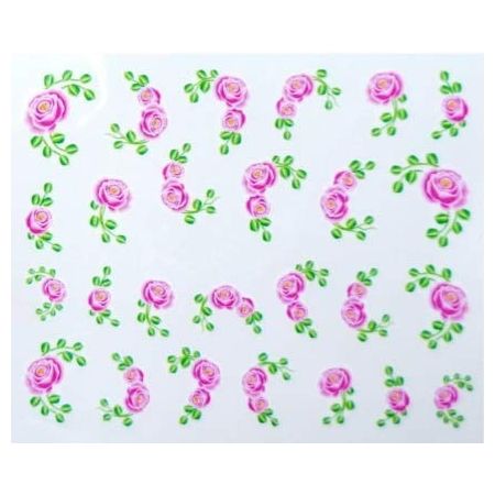 Water Decals Roses et Feuilles - Rose et Vert