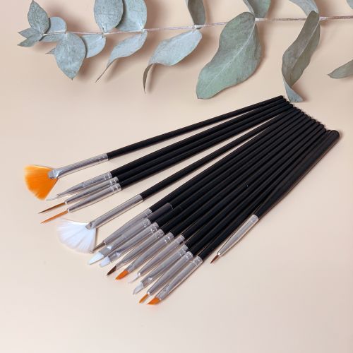 Lot de 14 Pinceaux et 1 Dotting Tool - Noir
