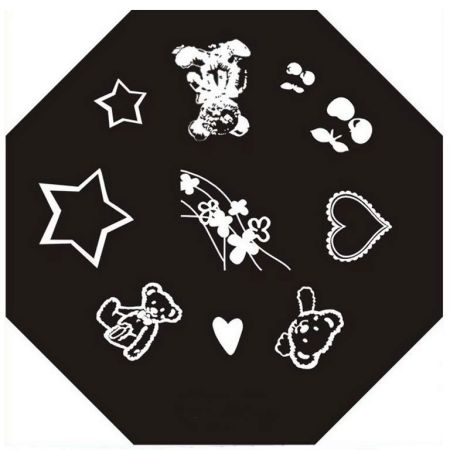 Plaque de Stamping Ourson, Etoile, Cœur et Cerises