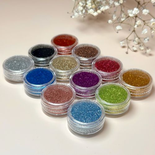 Lot de 12 pots de paillettes colorées biodégradables