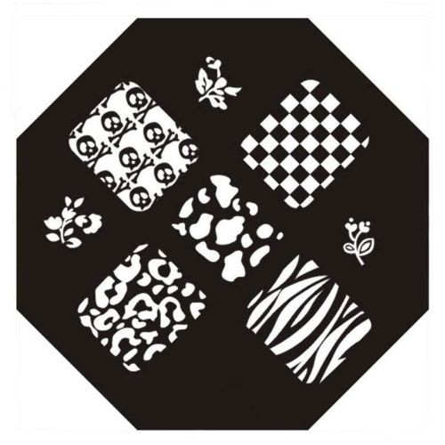 Plaque de Stamping Tête de Mort, Léopard, Damier et Fleur