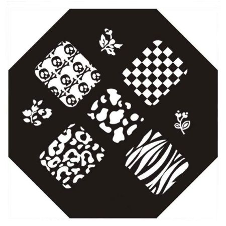Plaque de Stamping Tête de Mort, Léopard, Damier et Fleur