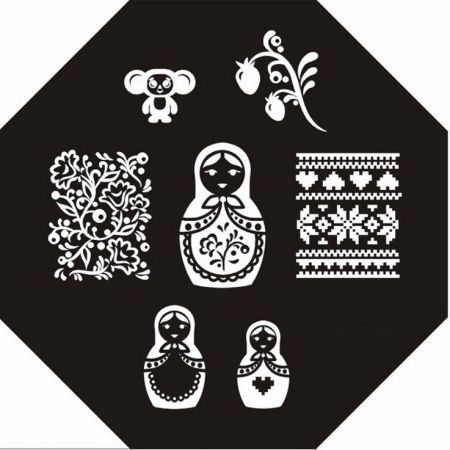 Plaque de Stamping Poupée Russe, Fleurs et Pull en Laine Jacquard