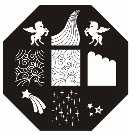 Plaque de Stamping Licorne, Etoile Filante et Arabesque