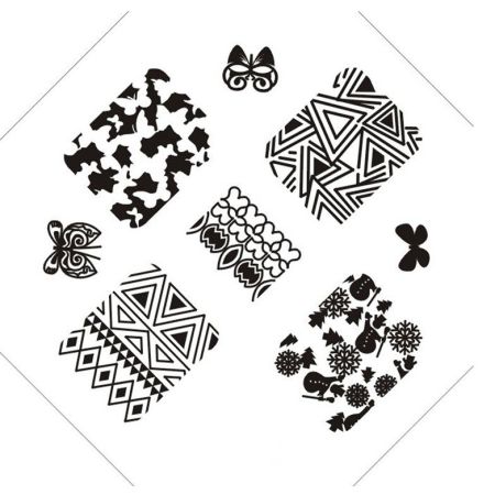 Plaque de Stamping Motifs Géométriques, Papillons et Bonhomme de Neige