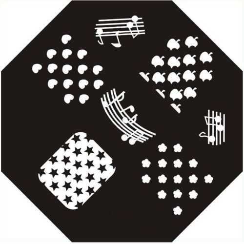 Plaque de Stamping Notes de Musique, Etoile, Cœur et Pomme